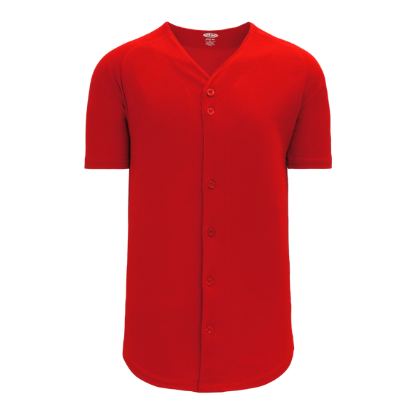 Athletic Knit (AK) BA5200M-005 Mens Red Full Button Baseball Jersey