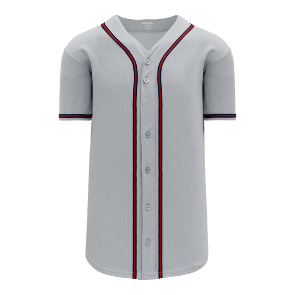 Athletic Knit (AK) BA5500A-ATL599 Atlanta Adult Grey Full Button Baseball Jersey