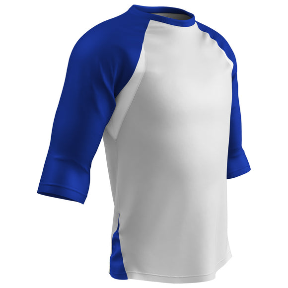 Champro BS24 Complete Game 3/4 Sleeve White/Royal Blue Adult Baseball Shirt