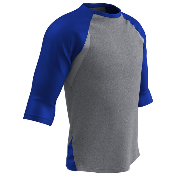 Champro BS25 Extra Innings 3/4 Sleeve Grey/Royal Blue Youth Baseball Shirt