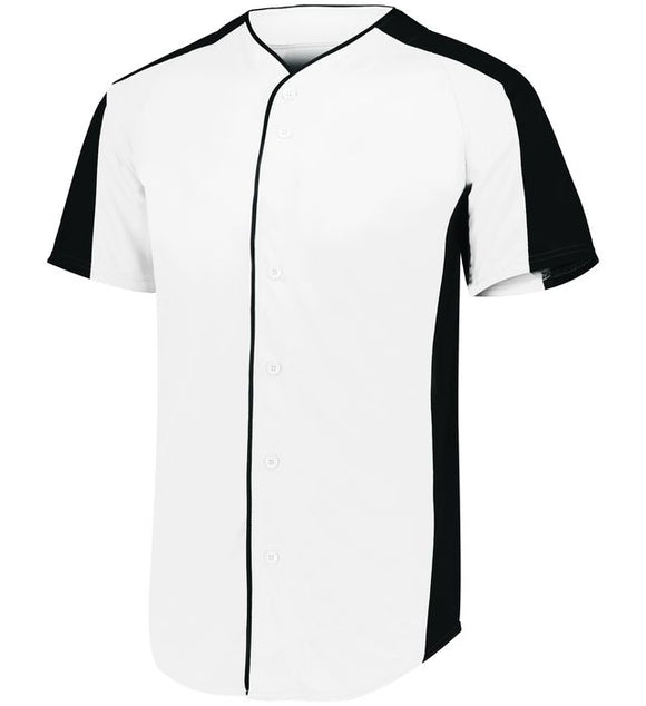 Augusta White/Black Adult Full-Button Baseball Jersey