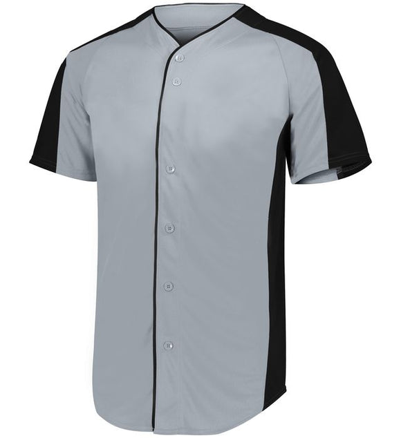Augusta Blue Grey/Black Adult Full-Button Baseball Jersey