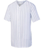 Augusta White with Navy Pinstripes Full-Button Adult Baseball Jersey
