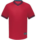 Holloway Scarlet Red/Navy Youth Retro V-Neck Baseball Jersey