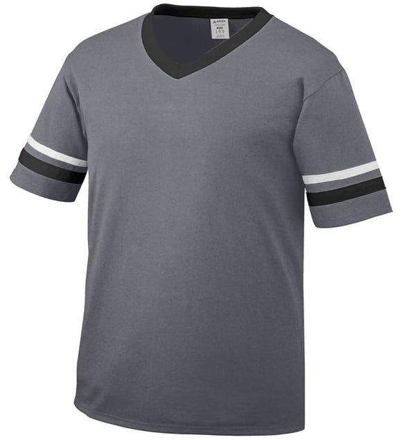 Augusta Graphite/Black/White Adult Sleeve Stripe V-Neck Baseball Jersey