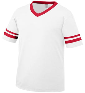 Augusta White/Red Youth Sleeve Stripe V-Neck Baseball Jersey