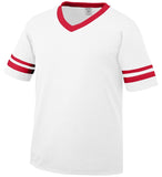 Augusta White/Red Adult Sleeve Stripe V-Neck Baseball Jersey