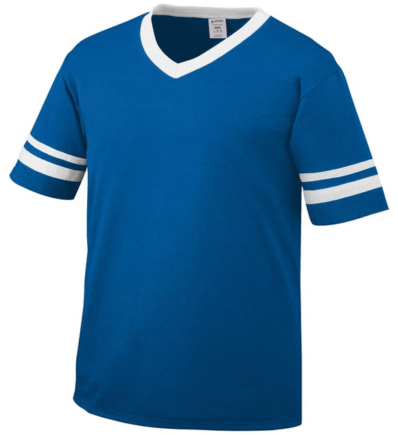 Augusta Royal Blue/White Adult Sleeve Stripe V-Neck Baseball Jersey