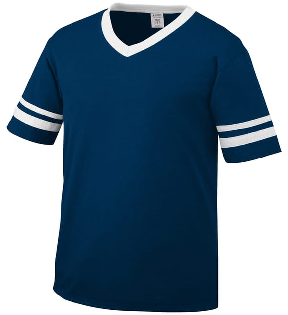 Augusta Navy/White Youth Sleeve Stripe V-Neck Baseball Jersey