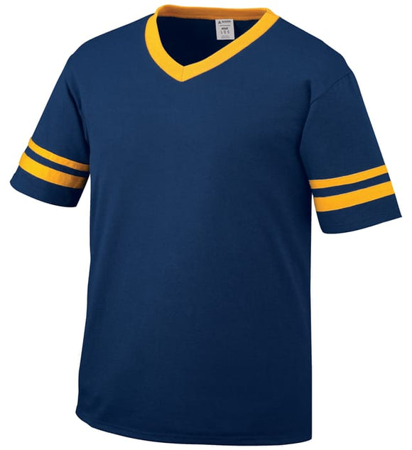 Augusta Navy/Gold Adult Sleeve Stripe V-Neck Baseball Jersey