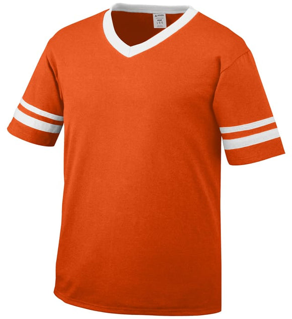 Augusta Orange/White Adult Sleeve Stripe V-Neck Baseball Jersey