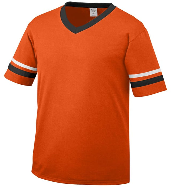 Augusta Orange/Black/White Adult Sleeve Stripe V-Neck Baseball Jersey