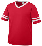 Augusta Red/White Youth Sleeve Stripe V-Neck Baseball Jersey