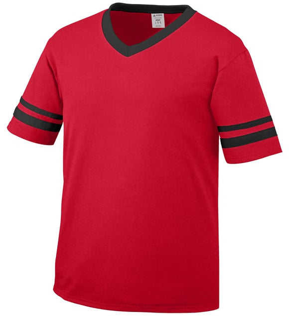 Augusta Red/Black Adult Sleeve Stripe V-Neck Baseball Jersey