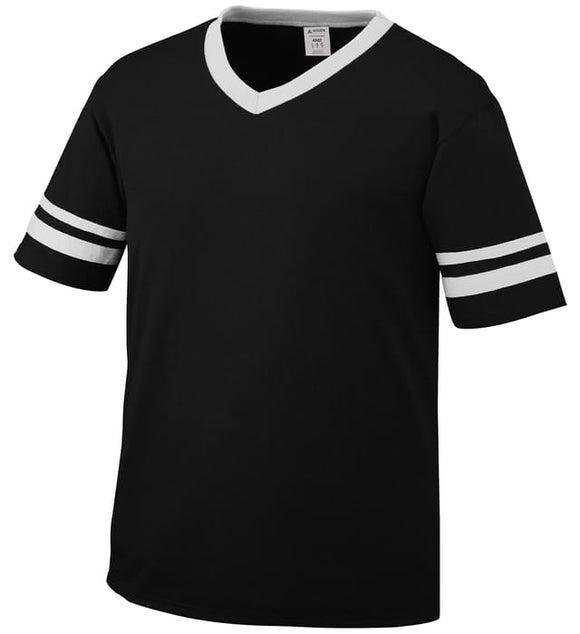 Augusta Black/White Youth Sleeve Stripe V-Neck Baseball Jersey