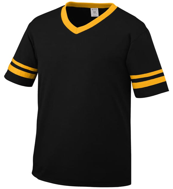 Augusta Black/Gold Adult Sleeve Stripe V-Neck Baseball Jersey