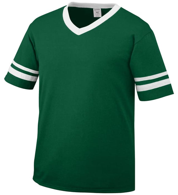 Augusta Dark Green/White Youth Sleeve Stripe V-Neck Baseball Jersey