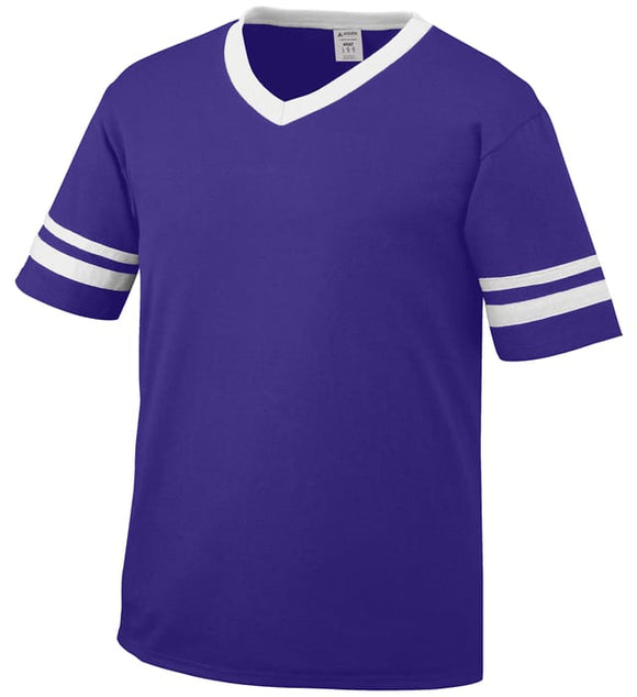 Augusta Purple/White Youth Sleeve Stripe V-Neck Baseball Jersey