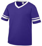 Augusta Purple/White Youth Sleeve Stripe V-Neck Baseball Jersey