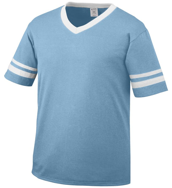 Augusta Light Blue/White Youth Sleeve Stripe V-Neck Baseball Jersey