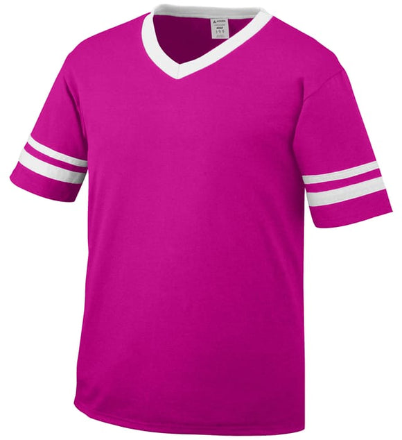 Augusta Power Pink/White Adult Sleeve Stripe V-Neck Baseball Jersey