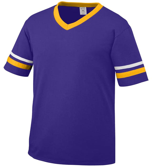 Augusta Purple/Gold/White Adult Sleeve Stripe V-Neck Baseball Jersey