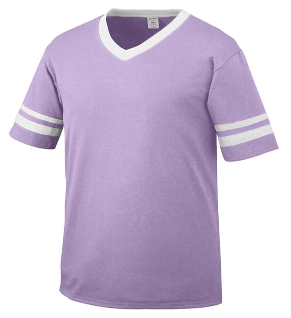 Augusta Light Lavender/White Adult Sleeve Stripe V-Neck Baseball Jersey