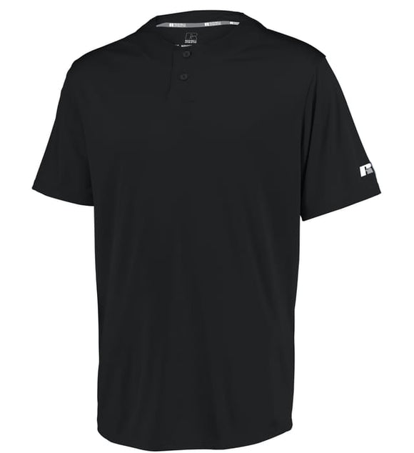 Russell Performance Two-Button Solid Black Adult Baseball Jersey