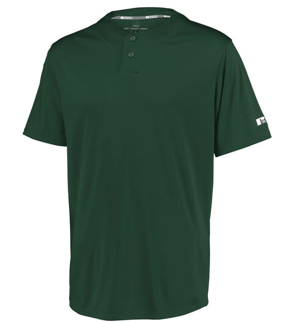 Russell Performance Two-Button Solid Dark Green Adult Baseball Jersey