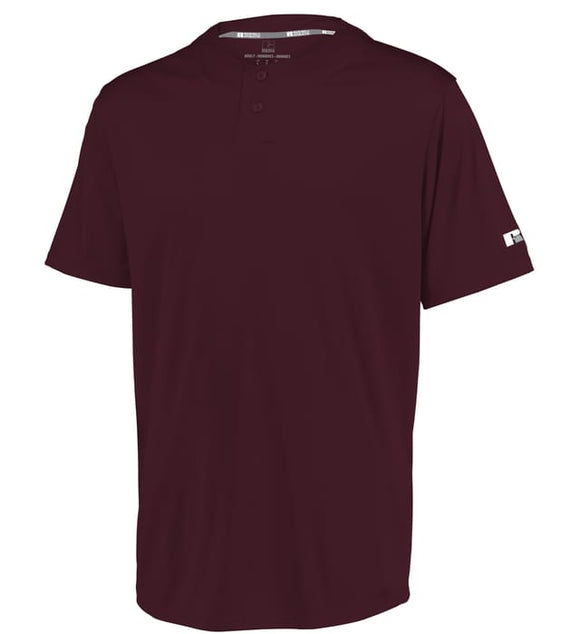 Russell Performance Two-Button Solid Maroon Adult Baseball Jersey