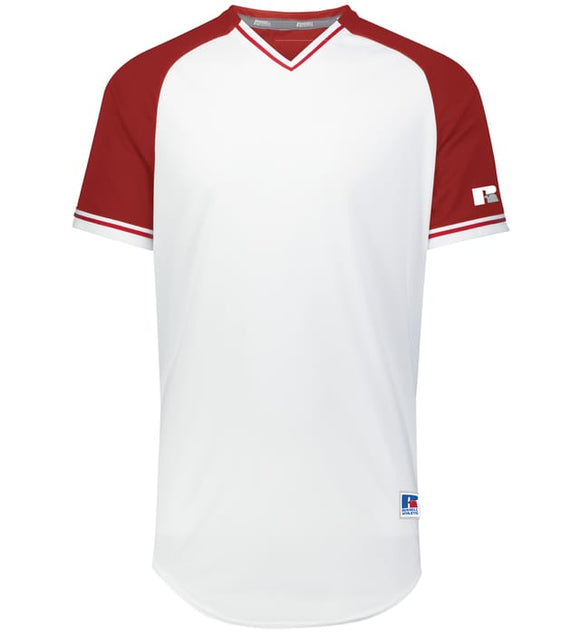 Russell White/True Red/White Adult Classic V-Neck Baseball Jersey