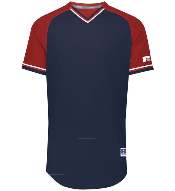 Russell Navy/True Red/White Adult Classic V-Neck Baseball Jersey