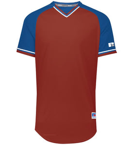 Russell True Red/Royal Blue/White Adult Classic V-Neck Baseball Jersey