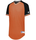 Russell Burnt Orange/Black/White Adult Classic V-Neck Baseball Jersey