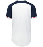 Russell White/Navy/True Red Youth Classic V-Neck Baseball Jersey