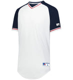 Russell White/Navy/True Red Youth Classic V-Neck Baseball Jersey