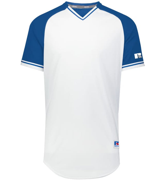 Russell White/Royal Blue/White Adult Classic V-Neck Baseball Jersey
