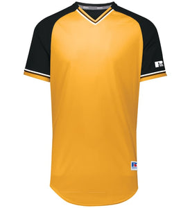 Russell Gold/Black/White Adult Classic V-Neck Baseball Jersey