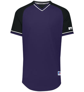 Russell Purple/Black/White Youth Classic V-Neck Baseball Jersey