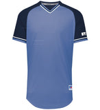 Russell Columbia Blue/Navy/White Youth Classic V-Neck Baseball Jersey