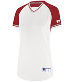 Russell White/True Red/White Ladies Classic V-Neck Softball Jersey