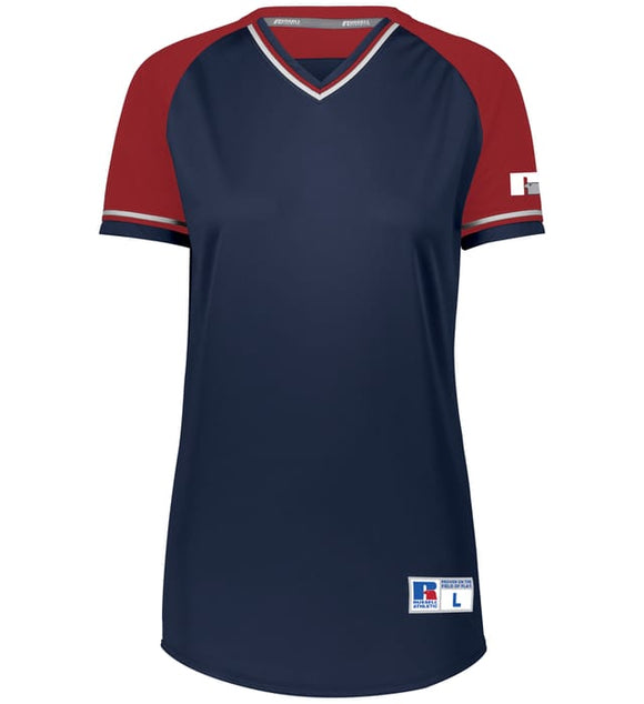 Russell Navy/True Red/White Ladies Classic V-Neck Softball Jersey