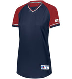 Russell Navy/True Red/White Ladies Classic V-Neck Softball Jersey