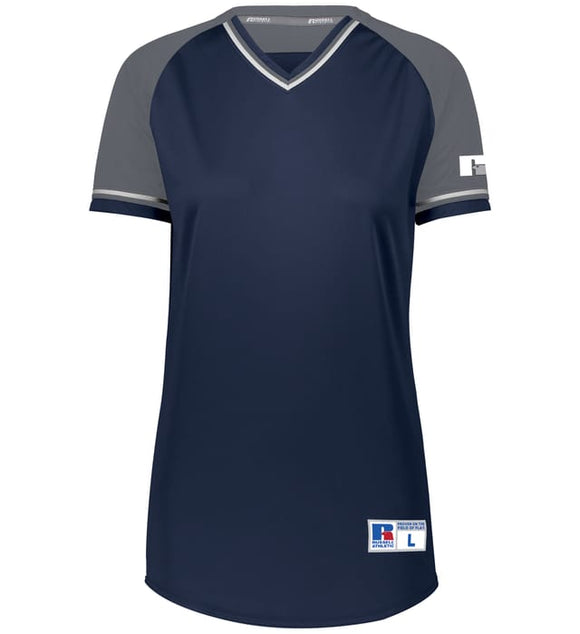 Russell Navy/Steel/White Ladies Classic V-Neck Softball Jersey
