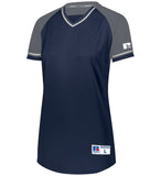 Russell Navy/Steel/White Ladies Classic V-Neck Softball Jersey