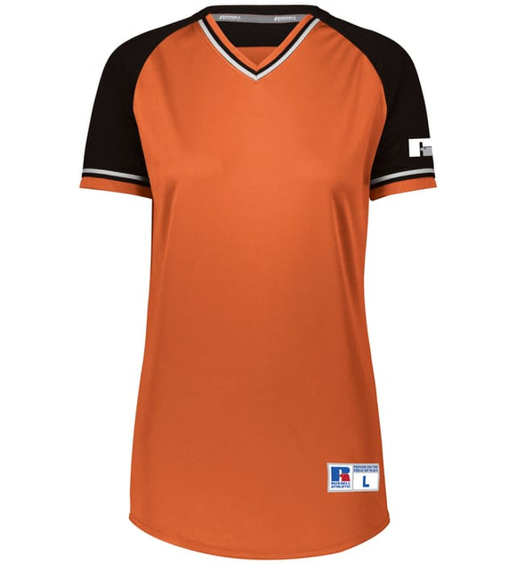 Russell Burnt Orange/Black/White Ladies Classic V-Neck Softball Jersey