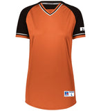 Russell Burnt Orange/Black/White Ladies Classic V-Neck Softball Jersey