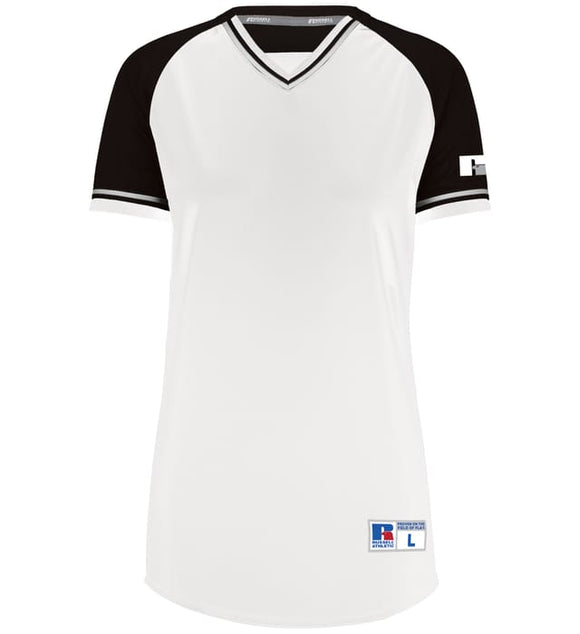 Russell White/Black/White Ladies Classic V-Neck Softball Jersey