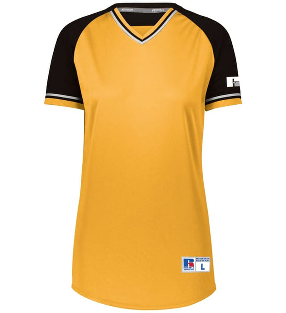 Russell Gold/Black/White Ladies Classic V-Neck Softball Jersey