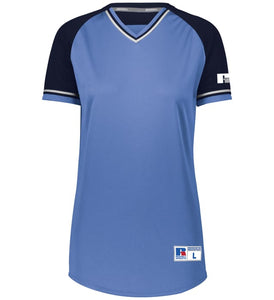 Russell Columbia Blue/Navy/White Ladies Classic V-Neck Softball Jersey